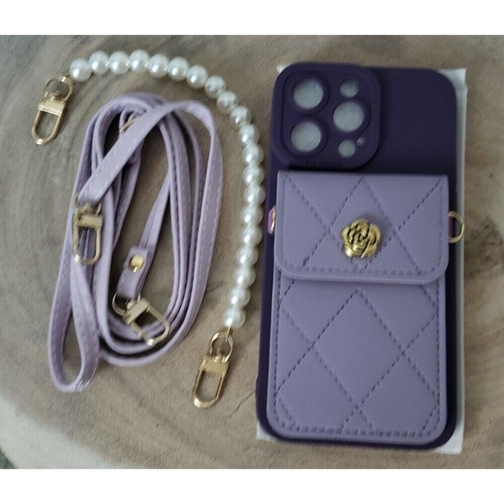 iPhone 14 Pro Case Wallet 2 in 1 Shockproof Phone Cover Lanyard Crossbody Purple